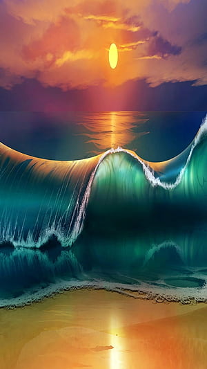 Waves shore, beach, cool, land, lovely, nice, sunset, water, weaves, phone, Sea and Land, HD phone wallpaper