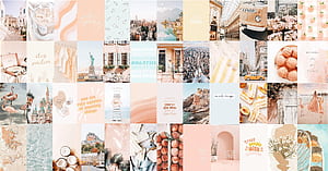 Peach & Light Blue Aesthetic set of 70 DIGITAL BEACH Wall Collage Kit, HD wallpaper
