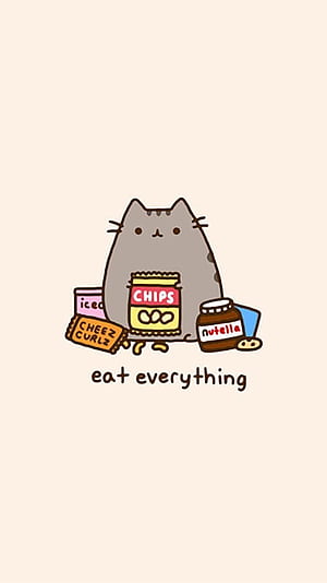 Pusheen Eating, Cat Eating Chips, HD phone wallpaper