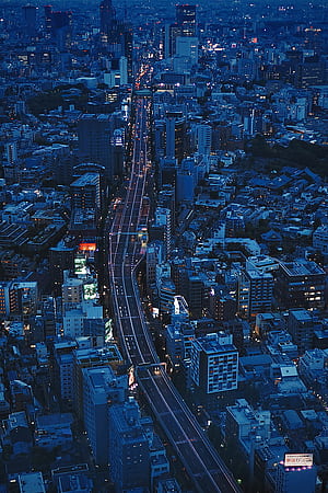 City, aerial view, evening, architecture, overview, tokyo, japan, phone, HD phone wallpaper