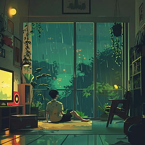 Rainy Day Lofi Illustration Rain at the Window Art Print, HD phone wallpaper