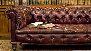Library Old Leather Sofa U for Ultra and TV : Smartphone and Tablet Devices, Chesterfield Sofa, HD wallpaper