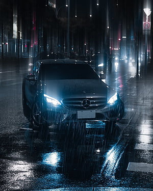 Car, night, rain, light, street, phone, Rainy Car, HD phone wallpaper