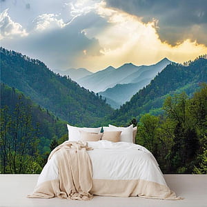WOOPKAJSFKJI 3D Self Adhesive Great Smoky Mountains Sunset at Overlook Wall Mural Canvas Peel and Stick Background Wall Sticker Bedroom Living Room Dormitory Decor, HD phone wallpaper