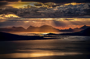 Norway Mountains Lofoten Clouds Rays Of Light, mountains, clouds, nature, HD wallpaper