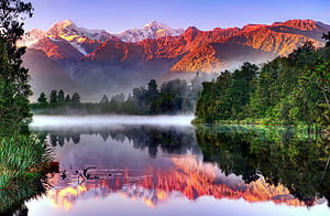 Phone : New Zealand, Sunlight, Mountains, Reflection, Lake Matheson, Southern Alps, South Island (New Zealand), Earth, Aoraki Mount Cook, Mount Cook 342809, HD wallpaper