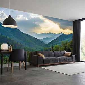 WOOPKAJSFKJI 3D Self Adhesive Great Smoky Mountains Sunset at Overlook Wall Mural Canvas Peel and Stick Background Wall Sticker Bedroom Living Room Dormitory Decor, HD phone wallpaper