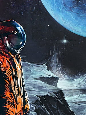 Astronaut, Planet, Sci Fi, Artwork, Retro Style For Apple IPad Apple IPad Mini Maiden phone, Vintage Sci Fi, HD phone wallpaper