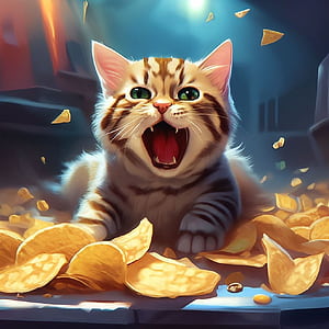 The cat is eating chips and crying, HD phone wallpaper