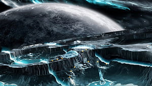 Sci Fi Planetscape, Space Base, HD wallpaper