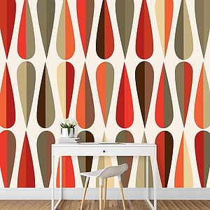 Wall26 Century Modern Style Retro Seamless Pattern With Drop Shapes In Various Color Tones Wall Mural Self Adhesive Large, Retro Vector, HD phone wallpaper