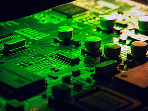 Close Up Of A Green Circuit Board With Electronic Components., HD wallpaper
