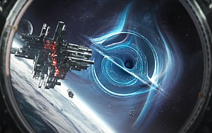 Sci Fi, black hole, space, spaceship, HD wallpaper