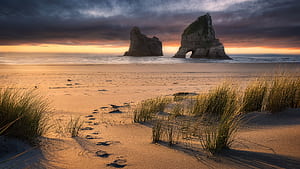 New Zealand, sunset, Wharariki Beach for mobile and , section пейзажи, resolution, HD wallpaper