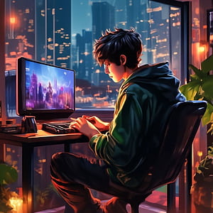 Boy Programmer, Coding Lofi, HD phone wallpaper