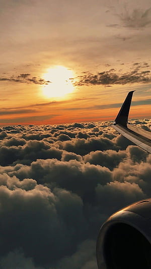 Sunset, aeroplane, air, clouds, plane, phone, HD phone wallpaper