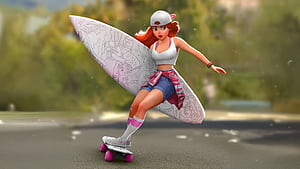 Young Anime Girl Rolling On Skateboard, anime-girl, skateboard, artist, artwork, art, digital-art, artstation, HD wallpaper