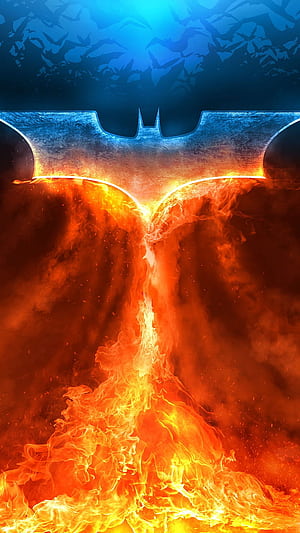 Batman Logo, flaming, smoke, phone, Batman Orange, HD phone wallpaper