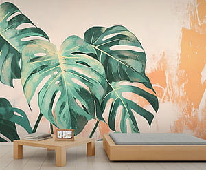 Monstera Leaf Murals , Tropical Plant , Green Leaf Murals, Boho Tropical Decorative Wall Mural for Living Room, Bedroom x 106 (Not Peel n' Stick) : Tools & Home, Swiss Cheese Plant, HD wallpaper
