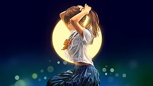 Anime School Girl Alone Under The Stars, anime-girl, girl, alone, star, moon, artist, artwork, art, digital-art, deviantart, HD wallpaper