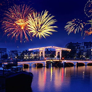 Colorful Firework Over City Bridge iPad, New Year Celebration, HD phone wallpaper