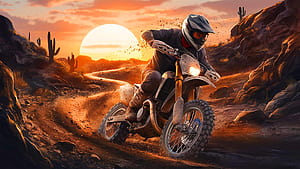 Desert Motocross Mural . Sunset Adventure Scene, Desert Racing, HD wallpaper