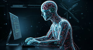Futuristic Coder: Ultra, coder, cybernetic, artificial intelligence, humanoid, programming, HD wallpaper
