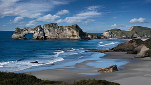 New Zealand Wharariki Beach beaches Crag Nature, HD wallpaper