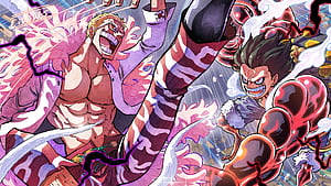 Epic One Piece Showdown: Luffy Gear Fourth vs Donquixote Doflamingo Clash, Luffy Fight, HD wallpaper