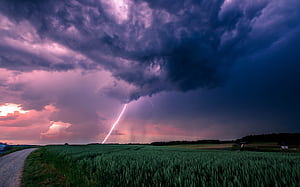 Sky, Fields, Clouds, Lightning, Thundercloud Gallery, Thunderclouds, HD wallpaper