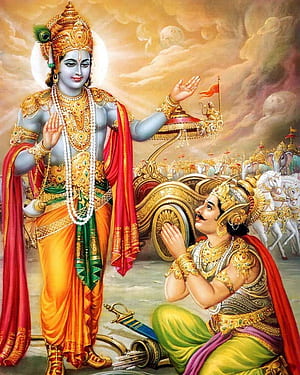 Bhagavad Gita Arjuna And Krishna In Kurukshetra War, HD phone wallpaper
