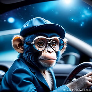 Blue Monkey's Intergalactic Road Trip. Stable Diffusion Online, Monkey Driving, HD phone wallpaper