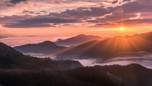 A Colorful Sunrise From A Small Hill In The Village Of Jamnik, colorful, sunrise, hill, sun, clouds, cloud, mountains, mountain, village, sky, nature, HD wallpaper