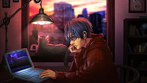 lofi study guy, Boy Programmer, HD wallpaper