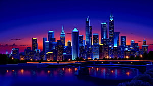 New York Neon Skyline Dreams Cityscape, new-york, neon, skyline, dreams, purple, sky, city, artist, artwork, art, digital-art, ai, deviantart, HD wallpaper