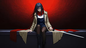 Black Haired Anime Sword Maiden, sword, black, hair, anime-girl, artist, artwork, art, digital-art, ai, deviantart, HD wallpaper