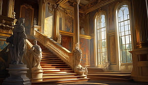 Ornate Baroque Palace Interior Mural . Brown, Gold, Deep Red, HD wallpaper