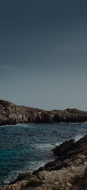 iPhone X . one sunny day beach rock sea nature dark, Rocky Shore, HD phone wallpaper