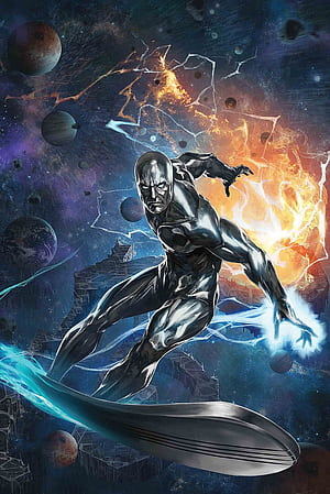 SilverSurfer, marvel, space, phone, Silver Surfer In Space, HD phone wallpaper