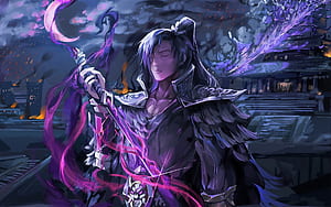 samurai, staff, anime, art, purple 16:10 background, 1680X1050 Anime, HD wallpaper