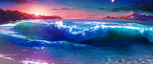 Beach Waves Sunset Scenery Anime, 5120X2160 Anime, HD wallpaper