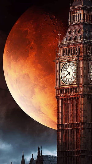 9:16 Phone. Big ben, Blood moon, Surreal artwork, Blood On The Clock Tower, HD phone wallpaper