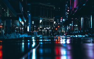 night city, road, dark, lights, reflection 16:10 background, 1920x1200 Dark, HD wallpaper