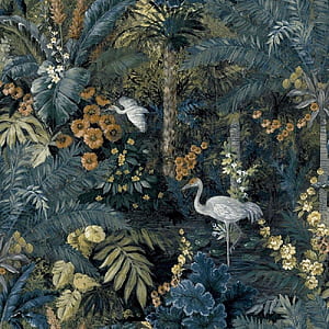 Holden Jungle Paradise Birds Cranes Floral Leaf Blue 13180, HD phone wallpaper